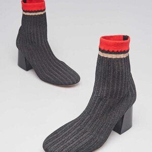 Celine Grey/Orange Knit Fabric Sock Ankle Boots Size 7.5/38